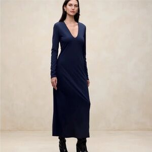 Banana Republic Lola Long Sleeve V-Neck Maxi Jersey Dress Women’s XS Navy Blue